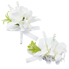 CRASPIRE 2PCS Flower Wrist Corsage Wedding Flowers Accessories Artificial White Lily Silk Elastic Wristband Boutonniere Buttonholes Groom and Bride