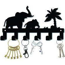 CREATCABIN Metal Key Holder Black Key Hooks Wall Mount Hanger Decor Iron Hanging Organizer Rock Decorative with 6 Hooks Elephants Tree Pattern for Front Door Entryway Towel 10.6 x 5.9 x 1.5 inches