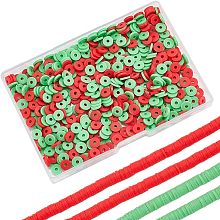 SUNNYCLUE 1 Box 700pcs+ 6mm Heishi Clay Beads Polymer Clay Bead Bulk Christmas Hawaiian Summer Holiday 3D Flatback Round Mini Red Green Beads for Jewelry Making Beads DIY Necklace Earring Adults