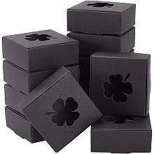 BENECREAT 24 Packs Black Kraft Paper Boxes with Clover Visual Window(No Film) 3x3x1.2'' Cardboard Gift Boxes for Party Favor Treats and Jewelry Packaging