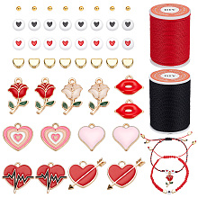 ARRICRAFT Valentine's Day DIY Bracelet Making Kit, Including Rose & Heart & Lip Alloy Enamel Pendants, Plastic & Brass Beads, Red, 264Pcs/set