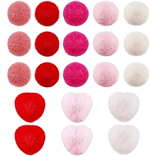 CHGCRAFT 42Pcs 2 Styles Wool Felt Balls 5 Colors Polyester Ball and 3 Colors Heart Shape Wool Hand-Felted Pom Poms Bulk Small Puff for Christmas Decoration Felting and Garland 18~22mm