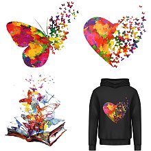 CREATCABIN 3pcs Iron On Stickers Set Beautiful Butterfly Heart Love Book Heat Transfer Patches for Shirt Decals Clothing Design Washable Sticker for Clothes Jackets Jeans Bags DIY Decoration