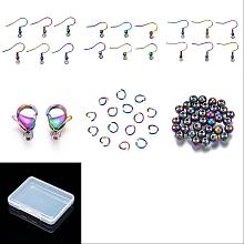 PandaHall Elite DIY Earring Making Finding Kit, Including 304 Stainless Steel French Earring Hooks & Lobster Claw Clasps & Jump Rings & Round Beads, Rainbow Color, 120Pcs/box