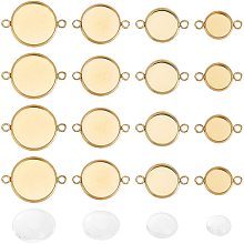 UNICRAFTALE 40Pcs 4 Sizes Golden 304 Stainless Steel Cabochon Connector Settings Flat Round Links Connector with Transparent Glass Connectors Settings Flat Round with Double Loop for Jewelry Making