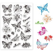 GLOBLELAND Butterfly Flower Clear Stamps Silicone Stamp for Card Making Decoration and DIY Scrapbooking