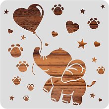 BENECREAT Elephant Plastic Painting Stencil, Heart Balloon Footprint Drawing Template for Art Painting on Wood, Scrabooking Cardmaking and Wall Decoration, 12x12"