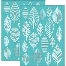 OLYCRAFT 2pcs Self-Adhesive Silk Screen Stencils Leaf Pattern Silk Screen Printing Stencil Abstract Leaf Reusable Mesh Stencils Transfer for Painting on Wood T-Shirts Bags - 7.7x5.5inch