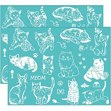 OLYCRAFT 2 Pcs Cat Pattern Self-Adhesive Silk Screen Printing Stencil Vintage Mouse Butterfly Mesh Transfer Stencil Fish Silk Screen Stencil for Painting on Wood T-Shirt Fabric 11x8.6 inch