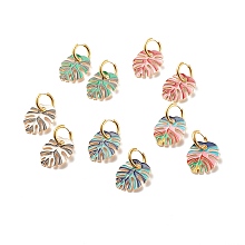 Honeyhandy Monstera Leaf Enamel Charm Dangle Hoop Earrings, 304 Stainless Steel Drop Earrings for Women, Mixed Color, 46mm, Pin: 1mm