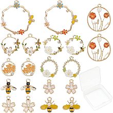 SUNNYCLUE 1 Box 20Pcs 10 Style Enamel Flower Bees Pendant Charms Alloy Eamel Flower Charms with Rhinestone Jewelry Findings for Earring Bracelet Necklace Jewelry Making Supplies Craft