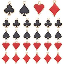 CHGCRAFT 40Pcs 4 Style Poker Suits Enamel Pendants Poker Card Charms Heart Spade Club Diamond Charms with Gold Plated Loop for Earring Bracelet DIY Jewellery Making, Length 17mm to 20mm