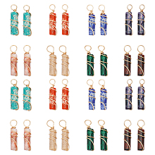 CHGCRAFT 32Pcs 8 Colors Natural Crystal Pendant Quartz Gemstone Pendant with Golden Tone Copper Wire Wrapped Column Shape Charm for Necklace Jewelry Making DIY Craft, 18-20mm Length