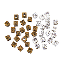 DICOSMETIC 100Pcs 2 Colors Cube with Om Symbol Beads 4.5mm Vintage Cube Square Beads Yoga Charm Beads Energy Loose Cube Beads Metal Loose Spacer Beads Alloy Beads for Jewelry Making