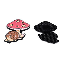 Honeyhandy Hedgehog with Mushroom Enamel Pin, Electrophoresis Black Plated Alloy Badge for Backpack Clothes, Nickel Free & Lead Free, Salmon, 25x26.5mm, Pin: 1.2mm