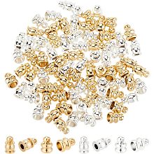 Arricraft 80 Pcs 2 Styles Brass Glue-in Barrel End Cap, Real 24K Gold Plated Bell-Shape End Cap Golden Silver Cord End Caps Findings for Leather Tassels DIY Jewelry Making