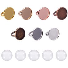 Arricraft 14 Sets 7 Colors Adjustable Ring Blanks, Finger Ring Settings Components Ring Base Blank Bezel Tray with 20mm Clear Glass Cabochons for Ring Blanks Making