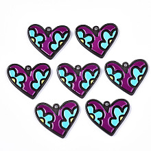 Honeyhandy Acrylic Pendants, 3D Printed, Heart with Flower Pattern, Colorful, 31x37x3mm, Hole: 2mm