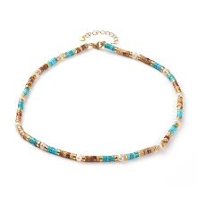 Honeyhandy Natural Picture Jasper & Turquoise Beaded Necklaces, with Electroplated Non-magnetic Synthetic Hematite Beads, Natural Pearl Beads and 304 Stainless Steel Lobster Claw Clasps, Golden, 16.53 inch(42cm)