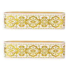 PandaHall Elite Ethnic Style Polyester Grosgrain Ribbons, Single Face, Gold, 44934 inch(3.3mm), about 7m/roll, 2roll/set