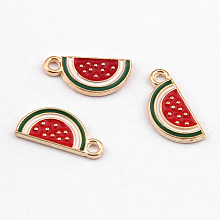 Honeyhandy Alloy Enamel Pendants, Watermelon, Light Gold, 17x8mm