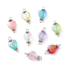 Honeyhandy Transparent Acrylic Connector Charms, AB Color Heart Links with Eco-Friendly Antique Silver Plated Alloy Double Loops, Mixed Color, 17x8x4.5mm, Hole: 1.8mm