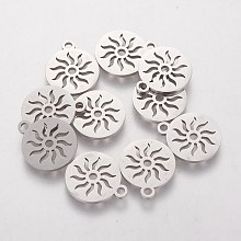 Honeyhandy 304 Stainless Steel Charms, Flat Round with Sun, Stainless Steel Color, 14x12x1mm, Hole: 1.5mm