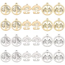 UNICRAFTALE 24pcs Shapes Tree Pendants Stainless Steel Charms Hypoallergenic Metal Dangle Charm for DIY Bracelet Necklace Jewelry Making Golden & Stainless Steel Color