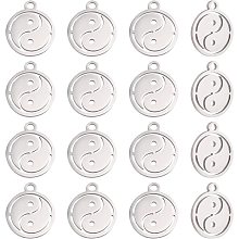 UNICRAFTALE 16Pcs Flat Round Pendant Charms Tai Chi Energy Patterns Charms 1.6mm Hole 201 Stainless Steel Ornament Charms Manual Polishing Earring Bracelet Pendants for Jewelry DIY Craft Making