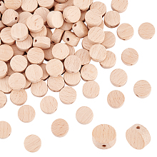 PandaHall Elite Beech Wood Beads, Undyed, Flat Round, BurlyWood, 14~15x7mm, Hole: 3mm, 100pcs/bag