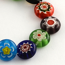 Honeyhandy Flat Round Handmade Millefiori Glass Beads, Mixed Color, 10x4mm, Hole: 1mm, about 38pcs/strand, 14.5 inch