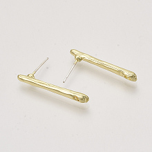 Honeyhandy Alloy Stud Earring Findings, with Loop and 925 Sterling Silver Pins, Carved with S925, Bar, Light Gold, 27.5x3.5mm, Hole: 1.5mm, Pin: 0.6mm