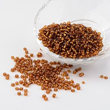 Honeyhandy 8/0 Glass Seed Beads, Silver Lined Round Hole, Round, Brown, 3mm, Hole: 1mm, about 1097pcs/50g