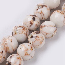 Arricraft Sea Shell and Synthetic Turquoise Assembled Beads Strands, Round, Old Lace, 8~9mm, Hole: 1.2mm, about 49~50pcs/strand, 15.3~15.7 inches(39~40cm)