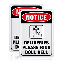 Globleland UV Protected & Waterproof Aluminum Warning Signs, Notice Deliveries Please Ring Doll Bell Sign, Red, 250x180x1mm, Hole: 4mm