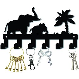 CREATCABIN Metal Key Holder Black Key Hooks Wall Mount Hanger Decor Iron Hanging Organizer Rock Decorative with 6 Hooks Elephants Tree Pattern for Front Door Entryway Towel 10.6 x 5.9 x 1.5 inches