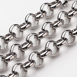 Honeyhandy 304 Stainless Steel Rolo Chains, Belcher Chain, with Spool, Unwelded, Stainless Steel Color, 6x2mm, about 32.8 Feet(10m)/roll