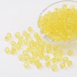 Honeyhandy Transparent Acrylic Beads, Faceted, Round, Yellow, 8mm, Hole: 1.5mm, about 1800pcs/500g