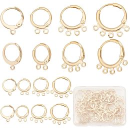 CREATCABIN 1 Box 50Pcs 4 Style 24K Gold Plated Stainless Steel Huggie Hoop Earrings Leverback Earring Findings Earring Hooks with Horizontal Loops for Women DIY Jewelry Making Crafts, Hole: 1.2~1.5mm