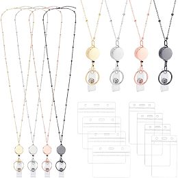 GLOBLELAND 4 Sets 4 Colors Alloy Retractable Badge Holer Reel Stainless Steel Necklace Beaded Chain Lanyard with ID Card Holders Waterproof and Dust-Proof Name Badge Holder Clip for Office School