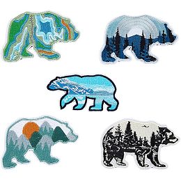 5Pcs 5 Style Iron On Polar Bear Patches Wild Animals Badge Sew On Emblem Computerized Embroidery Cloth Patches for Vest Jackets, Clothes, Hats, Backbags