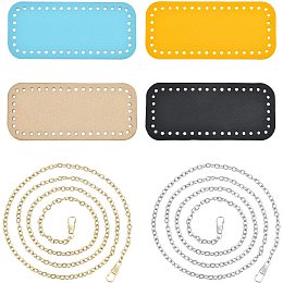 PandaHall 6pcs Crochet Bag Bottom Kit, 4 Colors Oval Bag Bottom Base 18x8cm PU Leather Base Shaper Cushion Pad with 120cm Golden/Platinum Bag Chain Strap for DIY Knitting Bag Shoulder Bags Purse