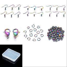 PandaHall Elite DIY Earring Making Finding Kit, Including 304 Stainless Steel French Earring Hooks & Lobster Claw Clasps & Jump Rings & Round Beads, Rainbow Color, 120Pcs/box