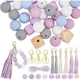 SUNNYCLUE Love Silicone Beads Keychain Making Kit Silicone Keychain Beads Silicone Letter Beads Purple Round Cube Silicone Bead for Jewelry Making Kits Women Adult DIY Keychains Keyring Supplies