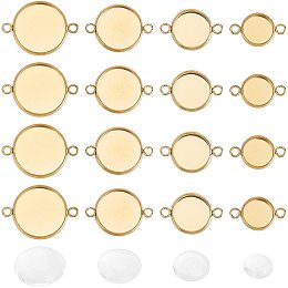 UNICRAFTALE 40Pcs 4 Sizes Golden 304 Stainless Steel Cabochon Connector Settings Flat Round Links Connector with Transparent Glass Connectors Settings Flat Round with Double Loop for Jewelry Making