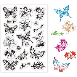 GLOBLELAND Butterfly Flower Clear Stamps Silicone Stamp for Card Making Decoration and DIY Scrapbooking