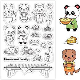 GLOBLELAND Animal and Feast Silicone Clear Stamp Fox and Tasty Food Transparent Silicone Stamp Cat and Dog Rubber Stamp for Scrapbook Journal Thanksgiving Card Making