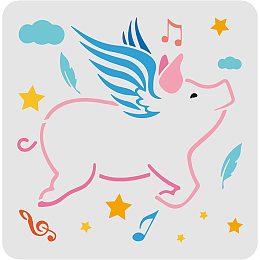 FINGERINSPIRE Pig Stencil 11.8x11.8inch Flying Pig Stencil for Painting Reusable Piggy Pattern Drawing Stencil Piglet Template for Painting on Wood, Paper, Fabric, Floor and Wall