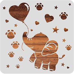 BENECREAT Elephant Plastic Painting Stencil, Heart Balloon Footprint Drawing Template for Art Painting on Wood, Scrabooking Cardmaking and Wall Decoration, 12x12"