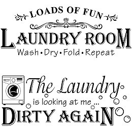 ARRICRAFT 2 Sheets/Set Laundry Room PVC Wall Sticker Loads of Fun Dirty Again Vinyl Wall Decal Funny Quotes PVC Wall Art for Laundry Room Laundromat Decor 5.5"x14"